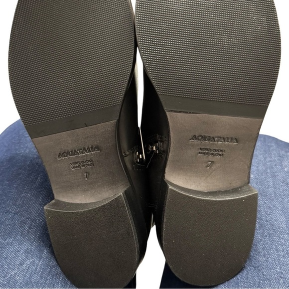 Aquatalia Size 7 Italian Leather Tall Riding Boots In Black Side Zip Equestrian - Picture 2 of 15